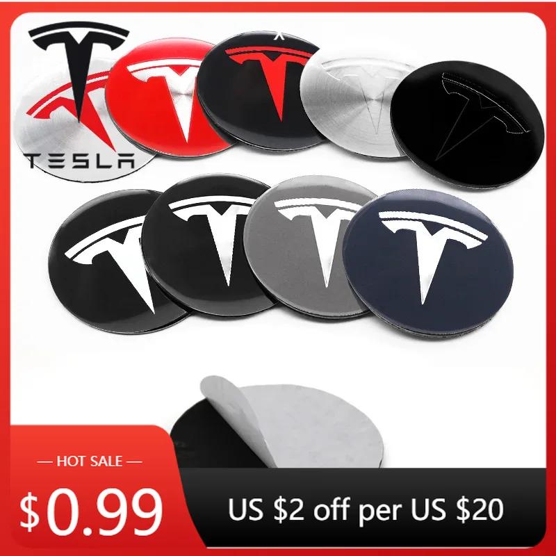Autoaufkleber Tesla 56mm Auto Radnabendeckel Abzeichen Aufkleber Emblem Decals Zubehör Für Tesla Model 3 Model Y S Auto Styling