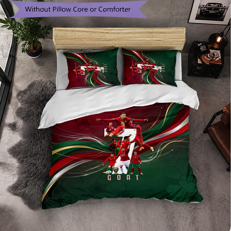 Portugal Football Pattern 3 Pieces Bedding Set Soft Microfiber Duvet Cover with Pillow Cases for Bedroom
