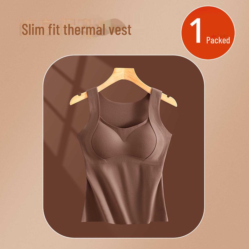 Nahtloses Damen-Samt-Warmweste mit Brustpolstern für Herbst/Winter - BH-frei, integriertes Unterhemd