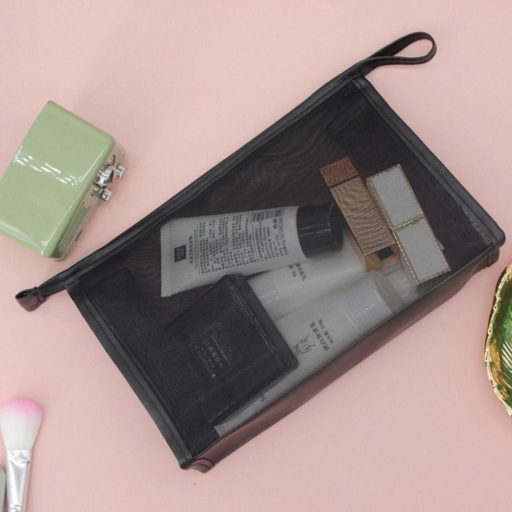 Mesh Transparent Makeup Bag Large Capacity Portable Lipstick Storage Bag Simple Style Toiletries Bag Cosmetic Storage