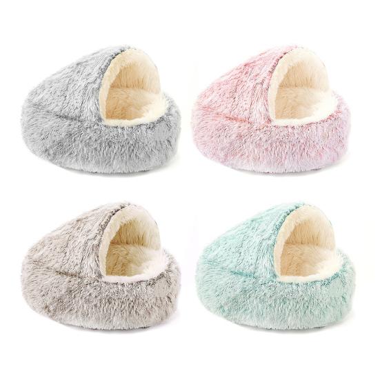 Cat Nest Bed Fuzzy Covered Cat Cave Bed Warm Fluffy Pet Bed with Anti-Slip Bottom Puppy Calming Bed for Small Dogs Cats