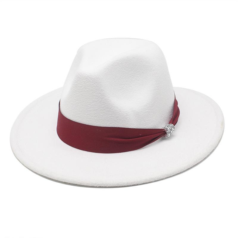 New Fashion Women Men Wide Brim Felt Jazz Fedora Hats Solid Color Party Trilby Wedding Hat Autumn Winter Hats 56-58-60CM