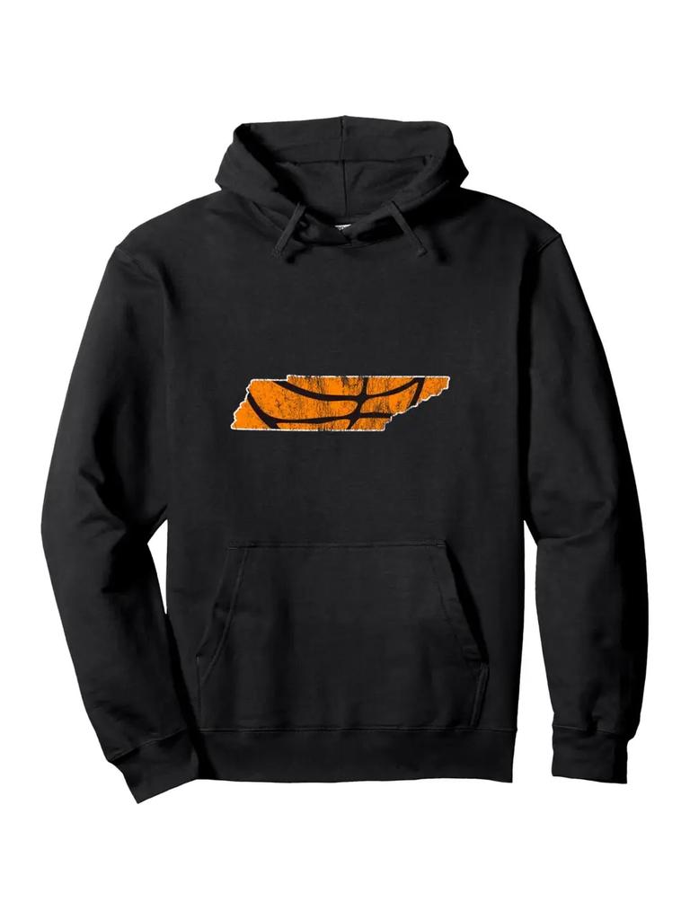 Tennessee Sports Fan Knoxville Basketball Team Outline Hoodie - Black with Orange Print