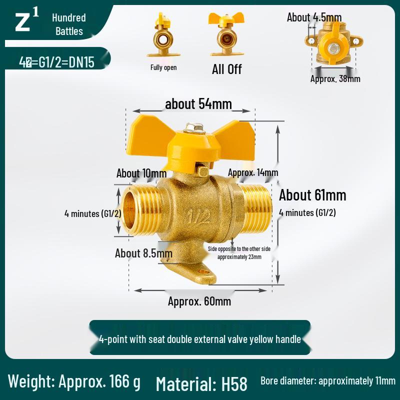 

Solid Copper Thickened Male Thread Ball Valve 1/2 3/4 Full Bore Plumbing & Gas Switch Accessories