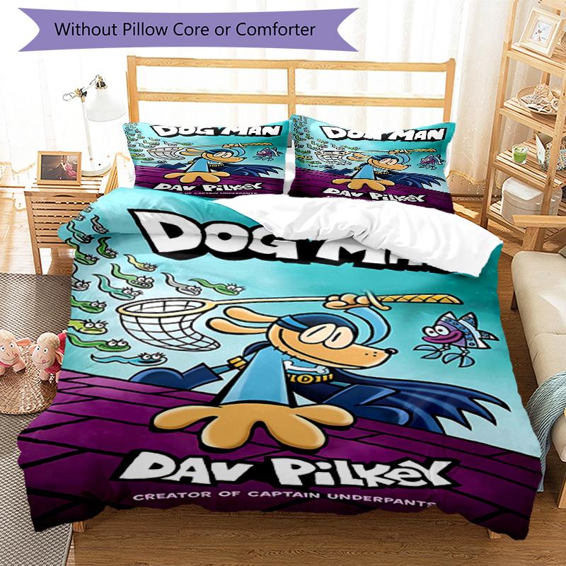 3pcs DogMan1 Design Cover Set - HD Printed Bedding with 1 Cover and 2 Pillowcases - Perfect for Home and Dorm Decor