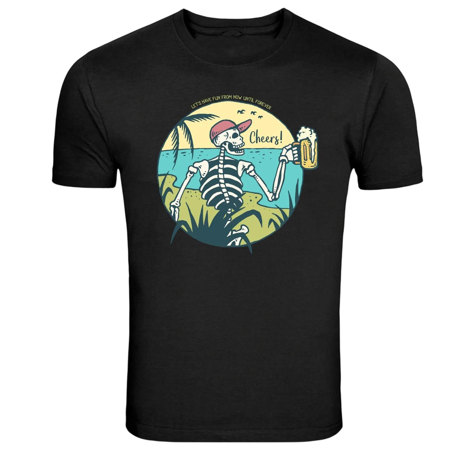 Skeleton Beach Beer Cheers Funny Summer Party T-Shirt 3XL