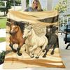 1pc Lodge Style All-Season Flannel Throw Blanket - Digital Print Polyester Horse Pattern, Soft Weave, 200-250Gsm - Versatile Home Decor