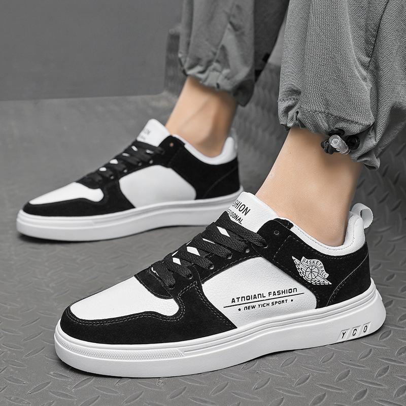 Casual Men Leather Skateboarding Shoes Mixed Colors Skate Shoes Comfortable Shoes Low Top Man Shoes Rubber Sole Sneakers 8206