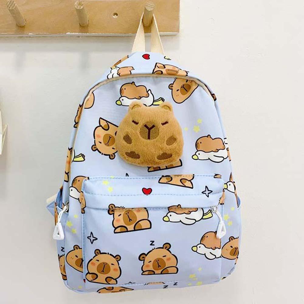 

Nylon Cartoon Animal Daypack Wide Straps Plush Doll Ornament Capybara Backpack Daily синій