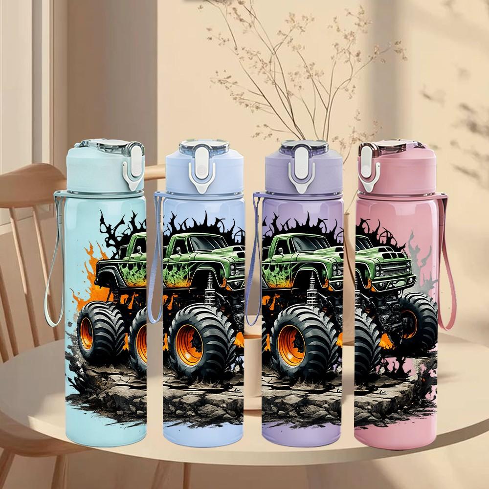 1PC Big Tractor Mud Off Road Vehicle Art 750ml Color Plastic Sports Water Bottle Leakproof Flip Straw Lid Suitable for Sports Office Home Use