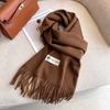 Womens Warm Thick Wool Blend Scarf Long Shawl With Tassels Winter Solid Color Fashion Accessory