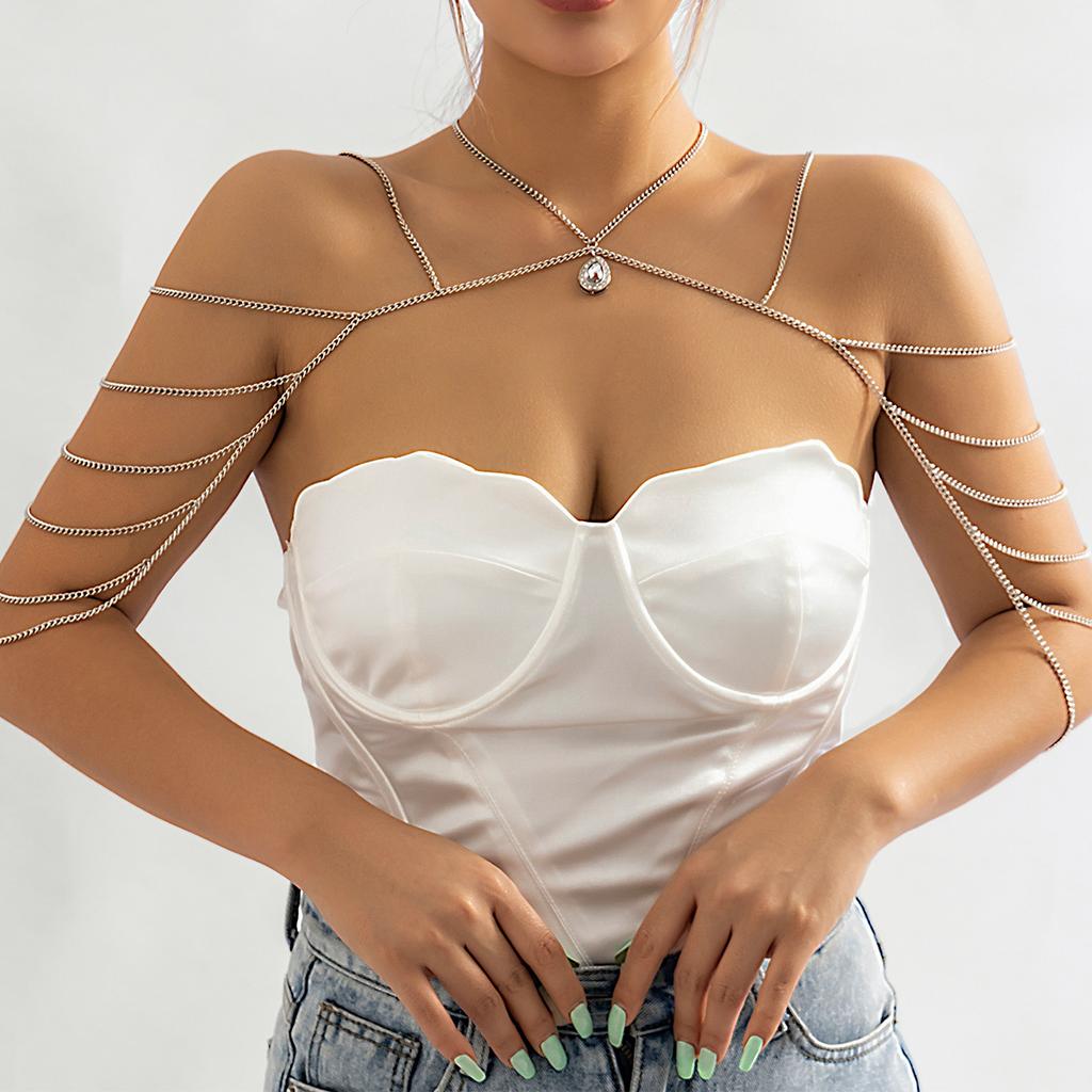 Ethnic Style Rhinestone Multi-layer Tassel Shoulder Chain Fashionable Halter Neck Clavicle Chain Bridal Shawl