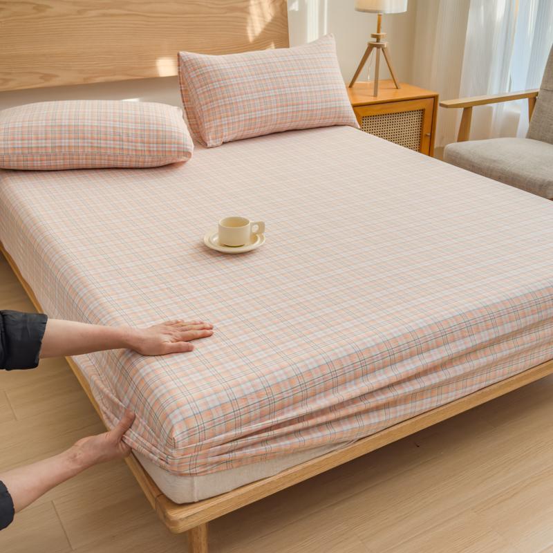 Luxury check style 100% Cotton Bed Sheet Fitted Sheet With Elastic Mattress Cover Couple Bed Linen Bedding Queen King Size