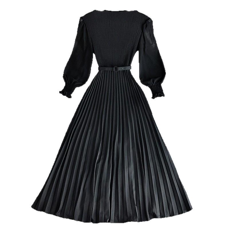 Llegada de Primavera: Elegante Vestido Largo Francés con Cintura Plisada Adelgazante para Mujer