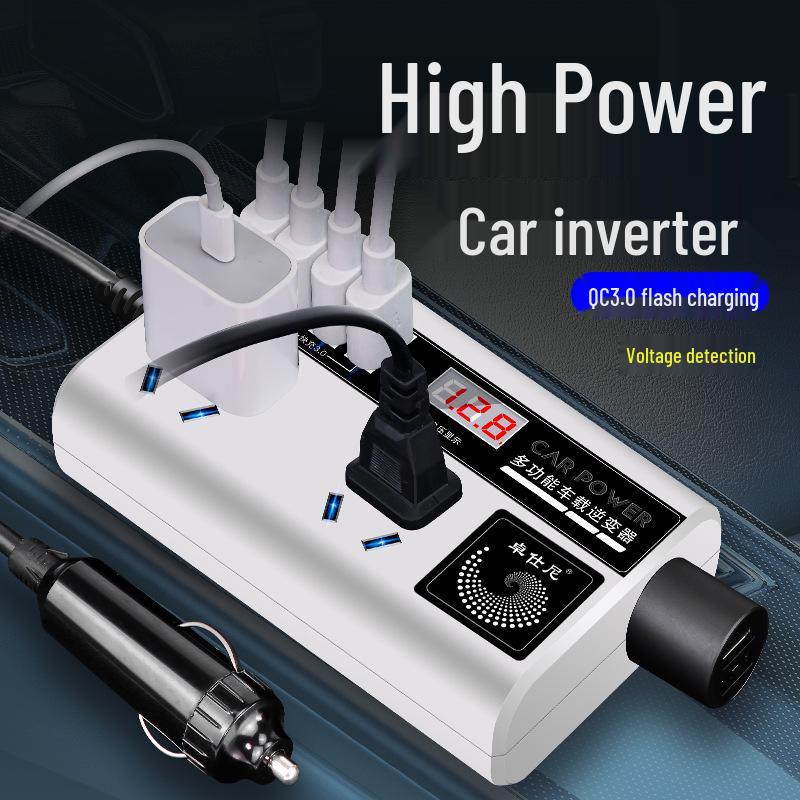 Universal Car Inverter: 12V/24V to 220V Power Converter & Phone Charger