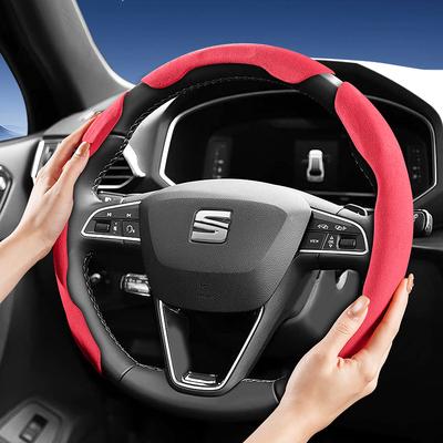 Suitable for Sports Suede Steering Wheel Cover, Split Snap-On Type, Non-Slip and Durable, for Ibiza, Arona, Leon Sportstourer, Ateca and