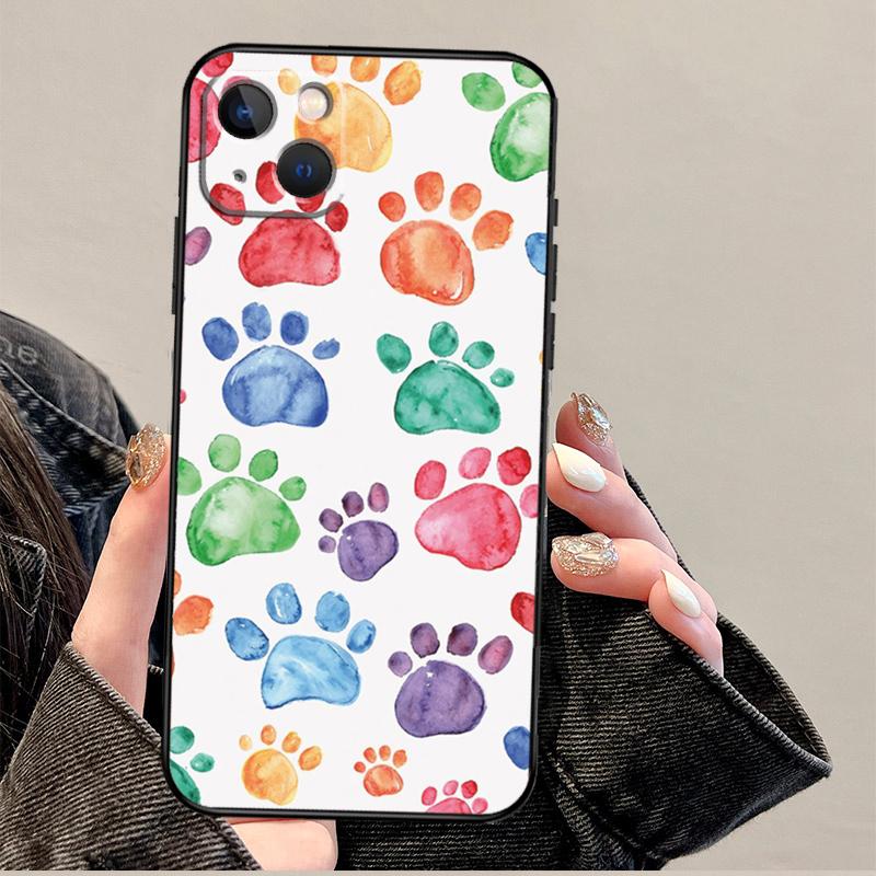 Watercolor Paw Prints Case For iPhone 12 13 Mini 11 14 Pro Max XS X XR Plus 15 16 Pro Max Cover