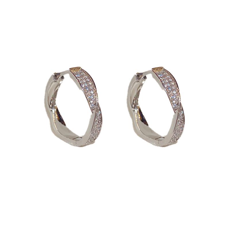 Personalized Fashion Micro-inlaid Twisted Earrings, High-end, Simple and Exaggerated Niche Design Earrings