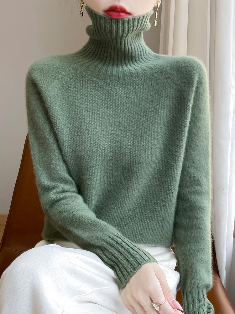 Women's High-Neck Double-Strand Wool Sweater - Autumn/Winter Collection, Loose Fit Knitwear