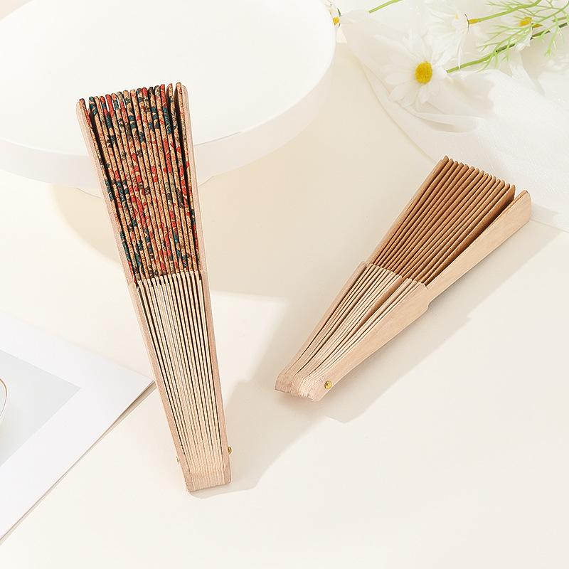Vintage Bohemian Style Cork Folding Fan Props Graft Gift Hand Held Fan Home Decor Wooden Folding Fan