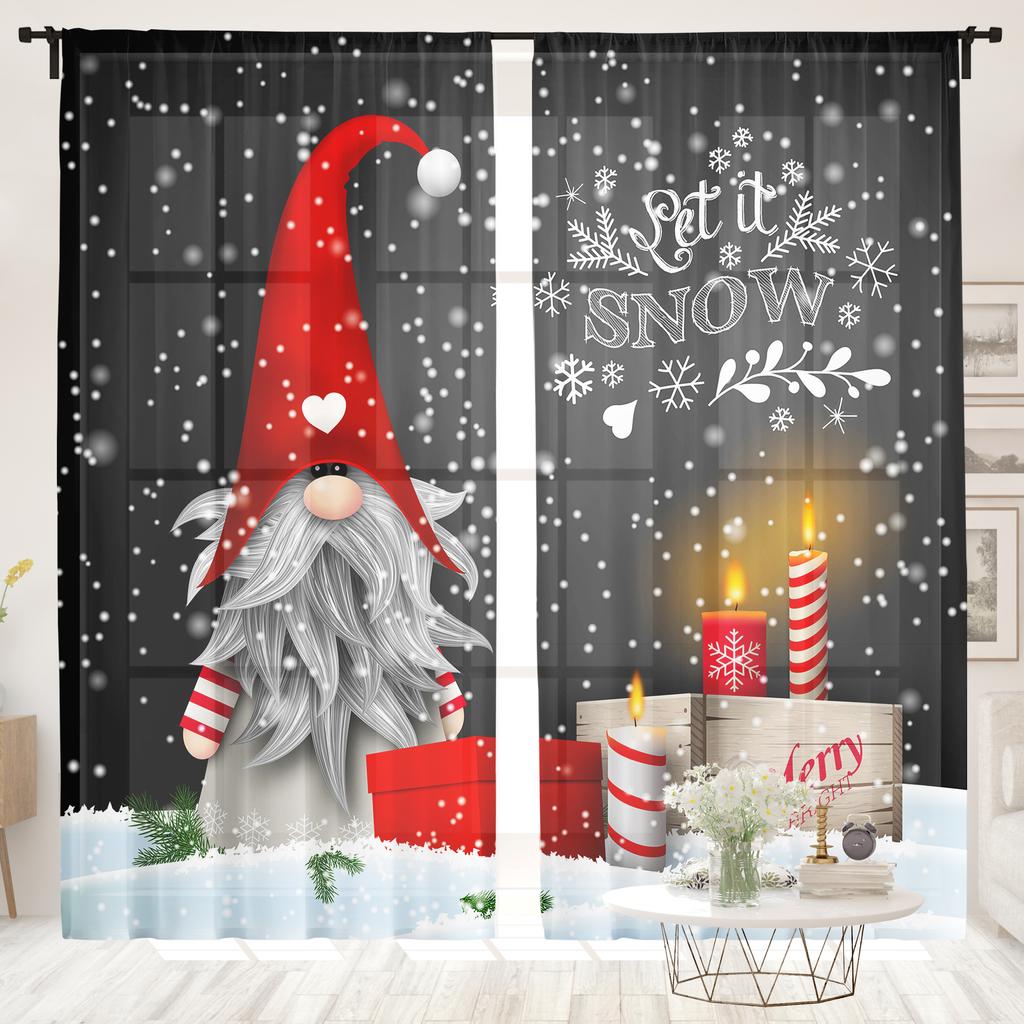 Set Of 2 Christmas Gnome Snowflake Candle Curtains Suitable Living Room Bedroom Kitchen Home Decoration Curtain Blackout For Great Made Polyester