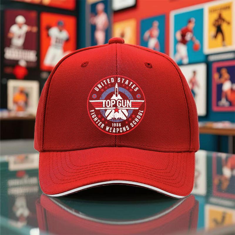 1Pc Of New Summer And Autumn Adjustable Vintage Baseball Cap For Couples, Featuring A Top Gun Pilot Print. This Breathable Black