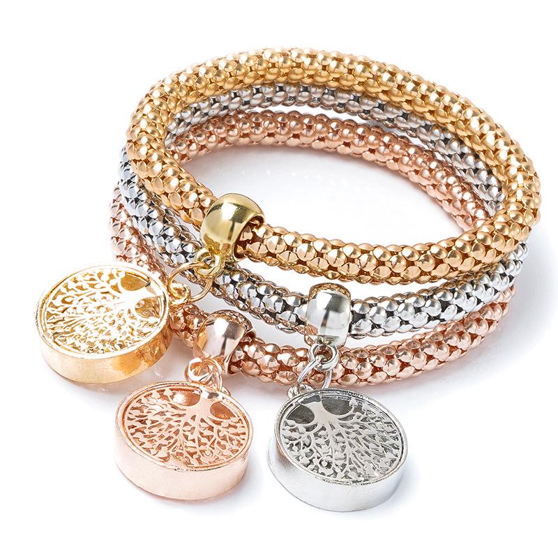 Three-Color Popcorn Chain Heart Pendant Bracelet for Women