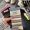 Color-blocking Striped Mid-calf Socks, Autumn Trend, Letter-label, Double-seam, Rolled-up, Pile Socks, Boneless