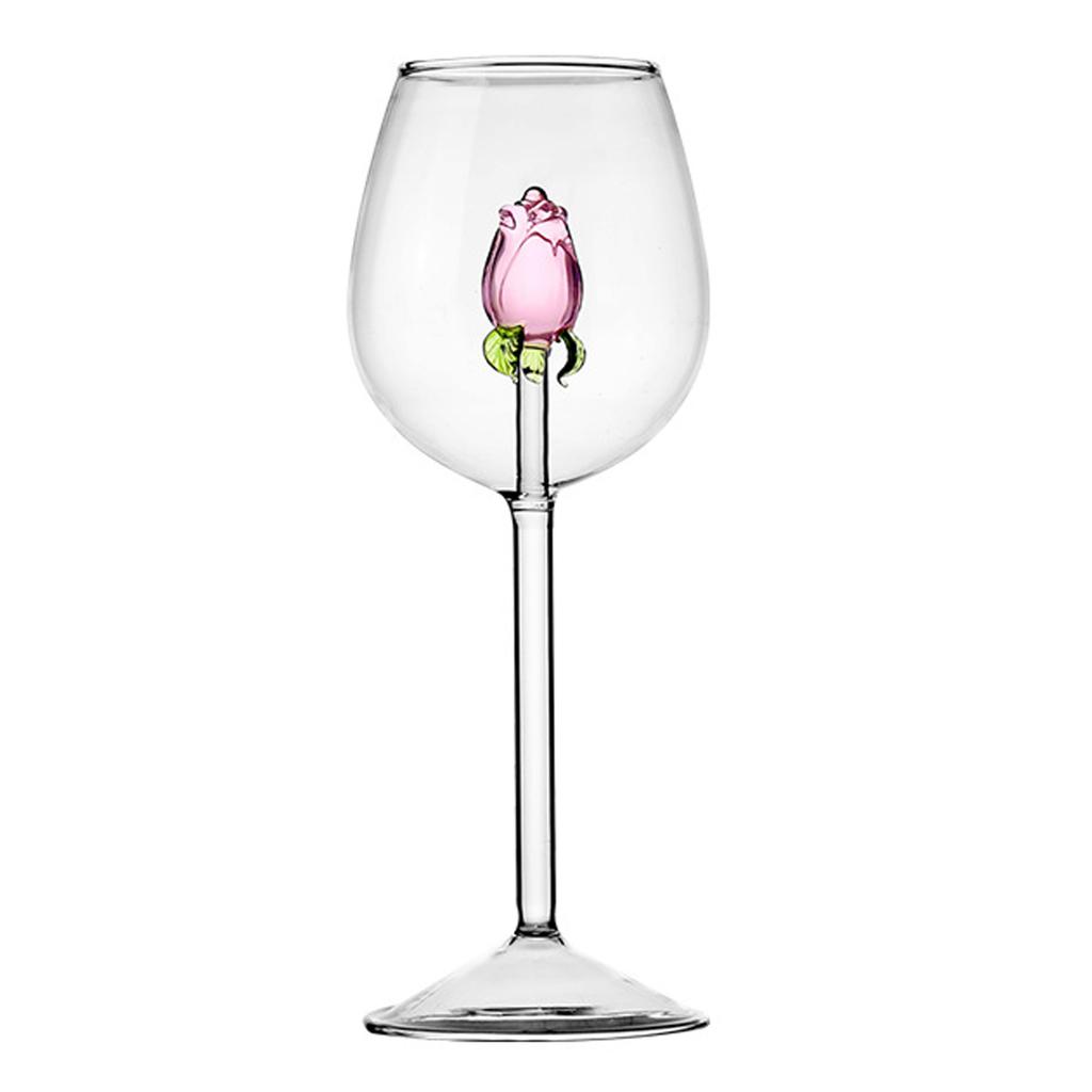 Cute 3D Rose Clear Wine Goblet Simple Drinkable Clear Glass For Living Room Home
