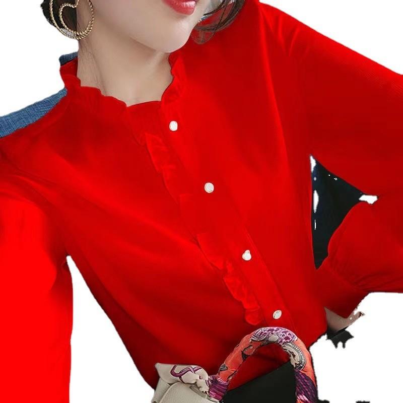 Long Sleeve Shirt For Women With Panneling And Stand Collar For Spring Wear