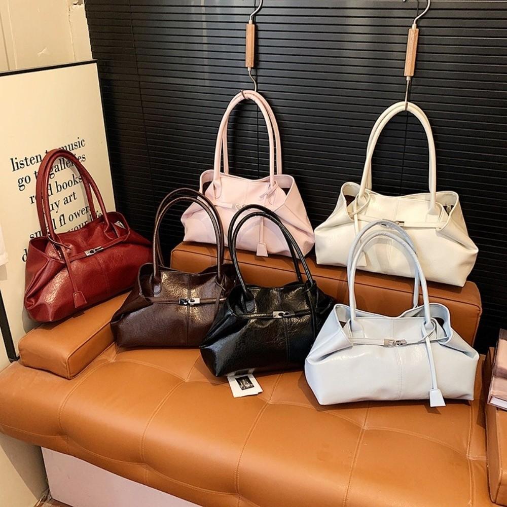 Soft Commuting Tote Bag Pleated Underarm Shoulder Bag Trendy Retro Women Handbag Dating