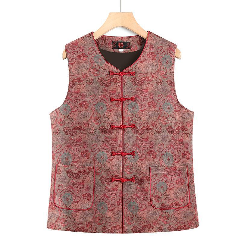 

2025 Chinese Style Frog Button Cardigan Vest for Middle-aged Mothers - Spring/Summer Thin Design 6XL (160-175 jin) червоний