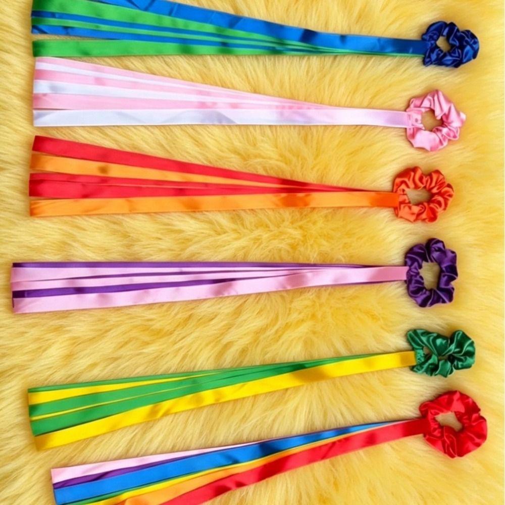 Dance Accessories Polyester Gymnastics Long Ribbon Rainbow Multicolor Dance Ribbons Elastic Wrist Straps Cheerleading