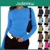 Womens Colour Round Solid Fashion Neck Long Sleeve Tshirt Top