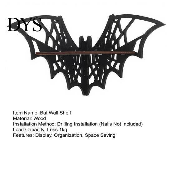 Crystal Holder Shelf Halloween Bat Corner Shelf, Decorative Wooden Wall Mount Display Shaped Spiderweb Design Gothic Floating Rack for Home, Bedroom,