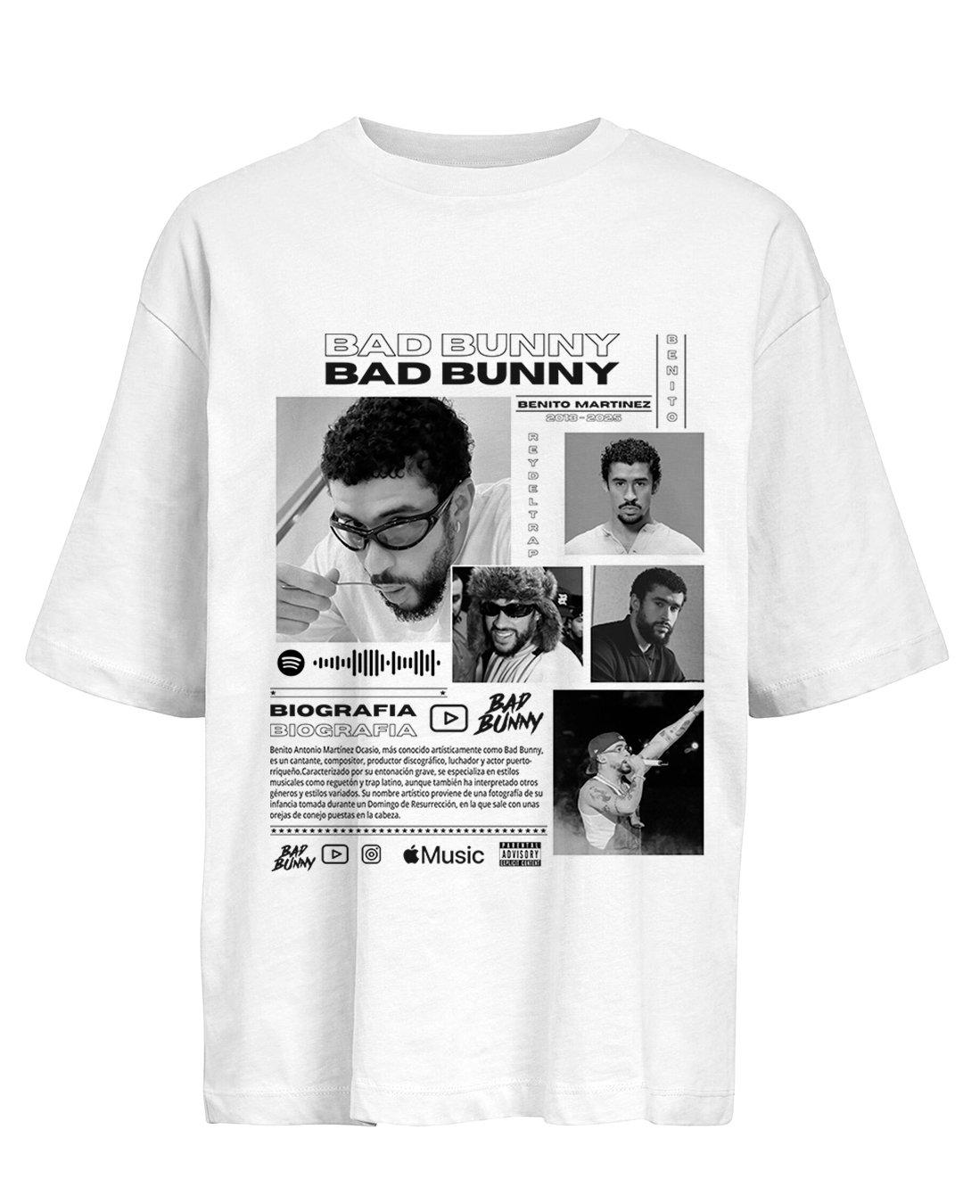 Bad Bunny Print T-Shirt Herren Damen Oversized Y2k Ärmel Schwere Baumwolle Locker Streetwear Harajuku Kleidung 2026 Neu Lässiges Lockeres T-Shirt M