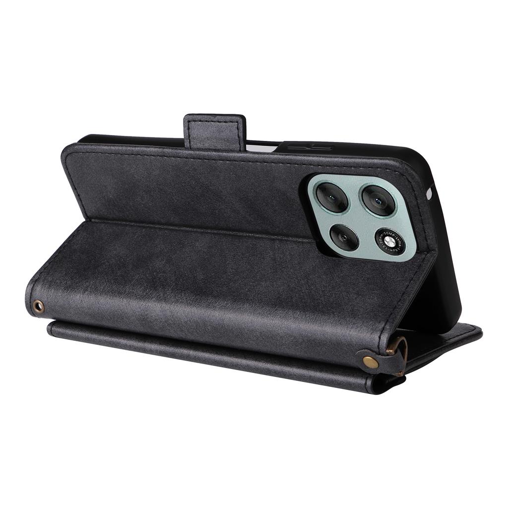 For Motorola Moto G56 5G Leather Case Magnetic Closure Wallet Stand Phone Cover with Crossbody Strap