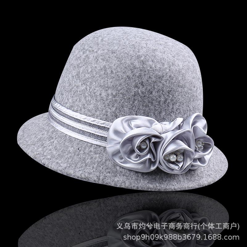 New Hepburn style retro rose flower French elegant dome top hat women's autumn and winter outdoor washbasin hat