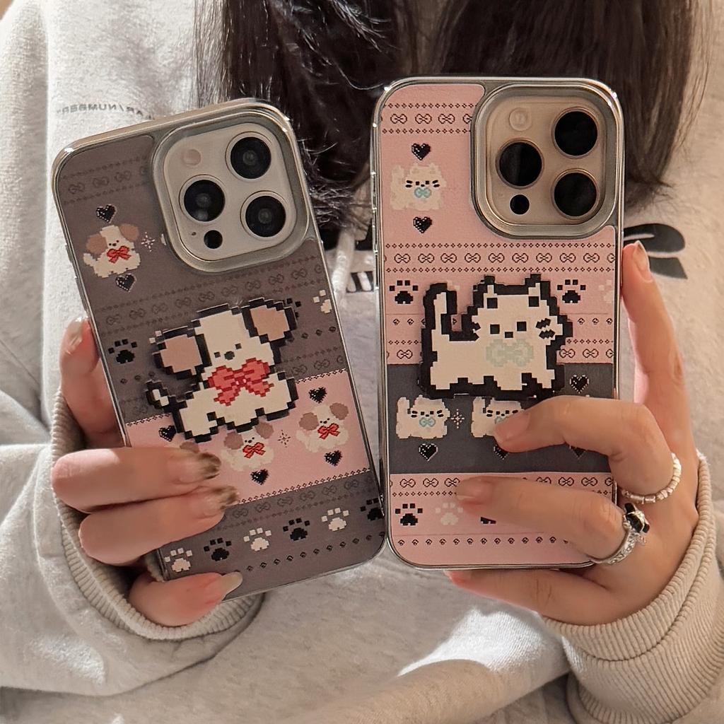 Fair Isle Cartoon Apple 16 Mobile Phone Case 17promax Leather 15 Suitable for IPhone13 Electroplated Hard 11 Couple Style