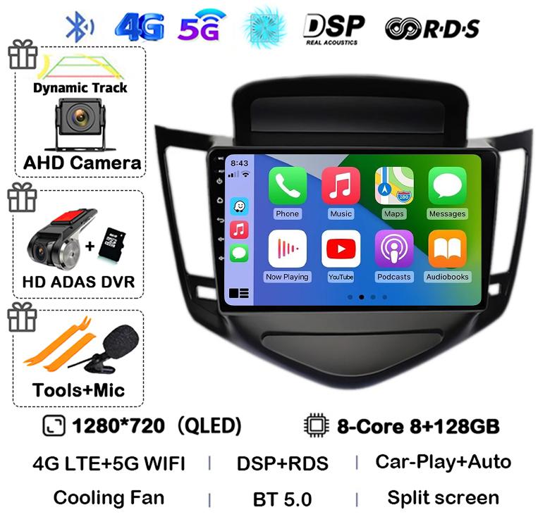 Android 14 Carplay Auto For Chevrolet Cruze 2008 2009 2010 2011 2012 4G+WIFI DSP Car Radio Multimedia Video Player GPS Head Unit