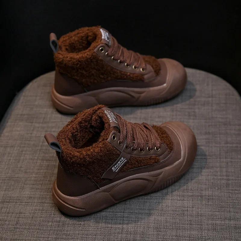 Zapatillas Plush Woman Sneakers Winter New Warm Casual Shoes Lamb Wool Cotton Shoe Platform Women Shoes Vulcanize Shoe