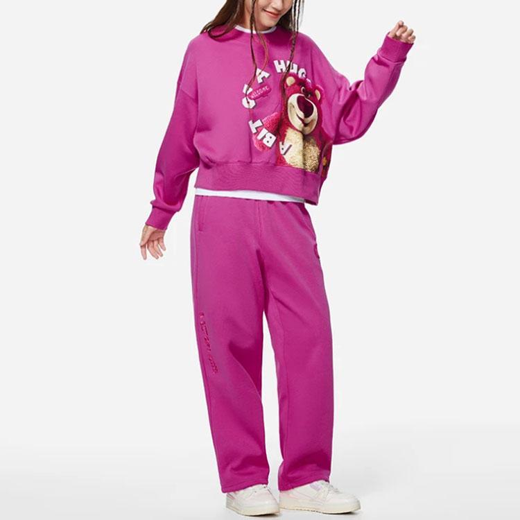 Li-Ning X Pixar Toy Story Series Womens Plush Warm Loose Pullover Sweatshirt Women Tops Magenta AWDSF34-1