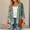 Women's Retro Floral Print Three-Quarter Sleeve Loose Fit Lightweight Cardigan for Casual Everyday Wear
