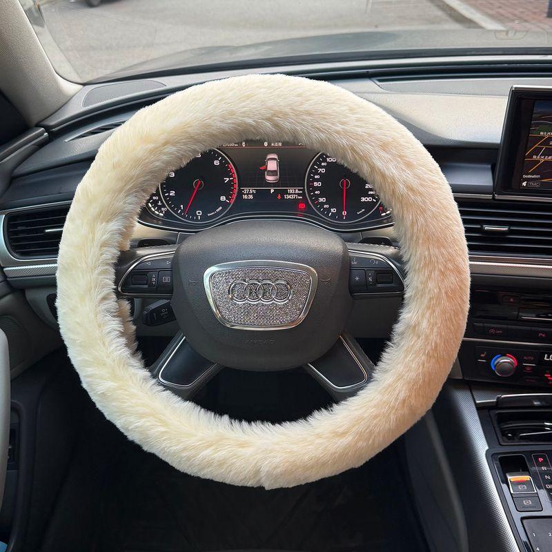 Car Steering Wheel Cover Winter Plush Female Korean Cute Universal Fashion Pink Gray Black Diamond-Studded Handlebar Cover