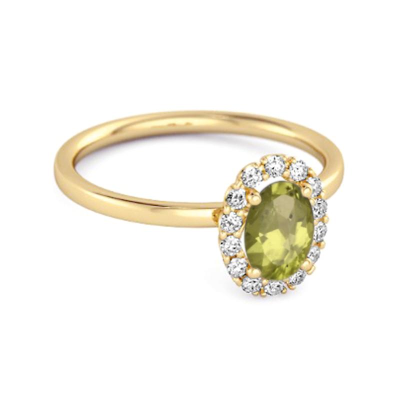 Peridot Solitaire Halo Accents Ring -925 Sterling Silver Gold Vermeil