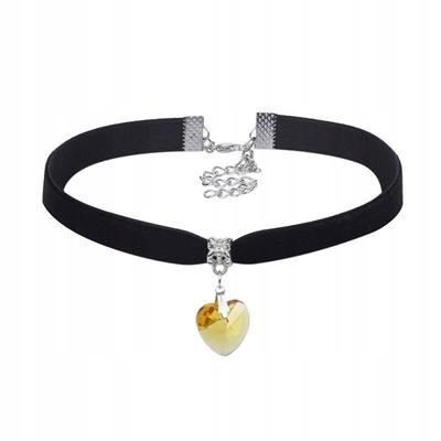 Classic Choker Necklace With Crystal Heart Pendant Gothic Gold Yellow