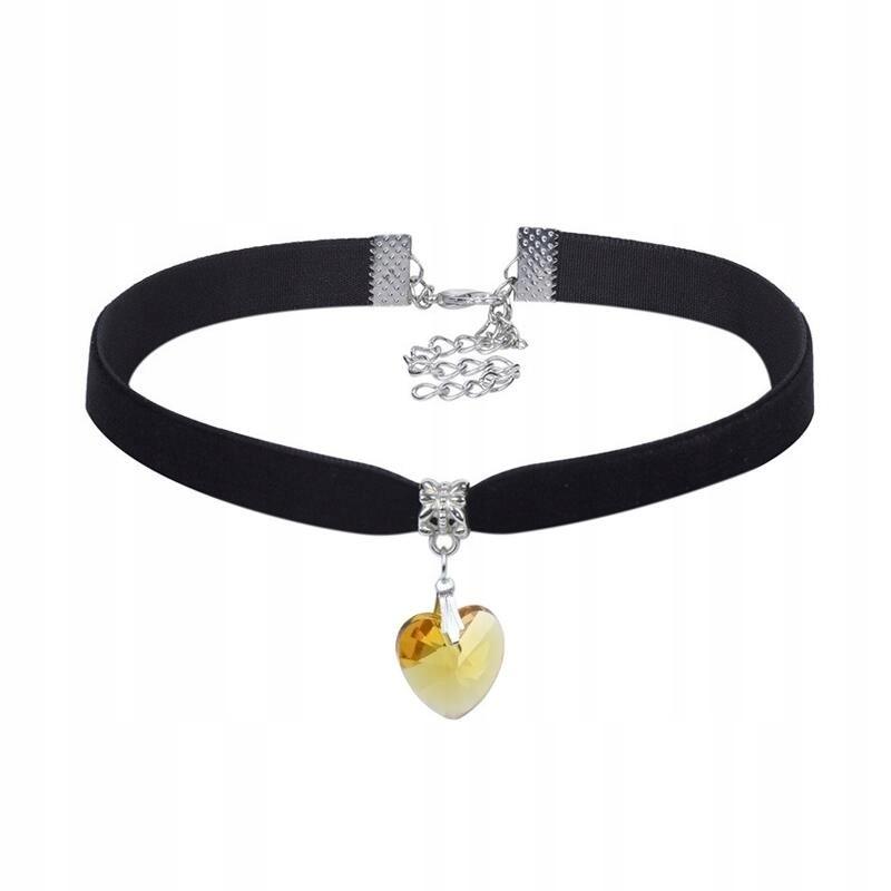 Classic Choker Necklace With Crystal Heart Pendant Gothic Gold Yellow