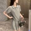 Women's Playful Petite Two-Piece Sportswear Set - Summer Short Sleeve & Shorts, Street Style.