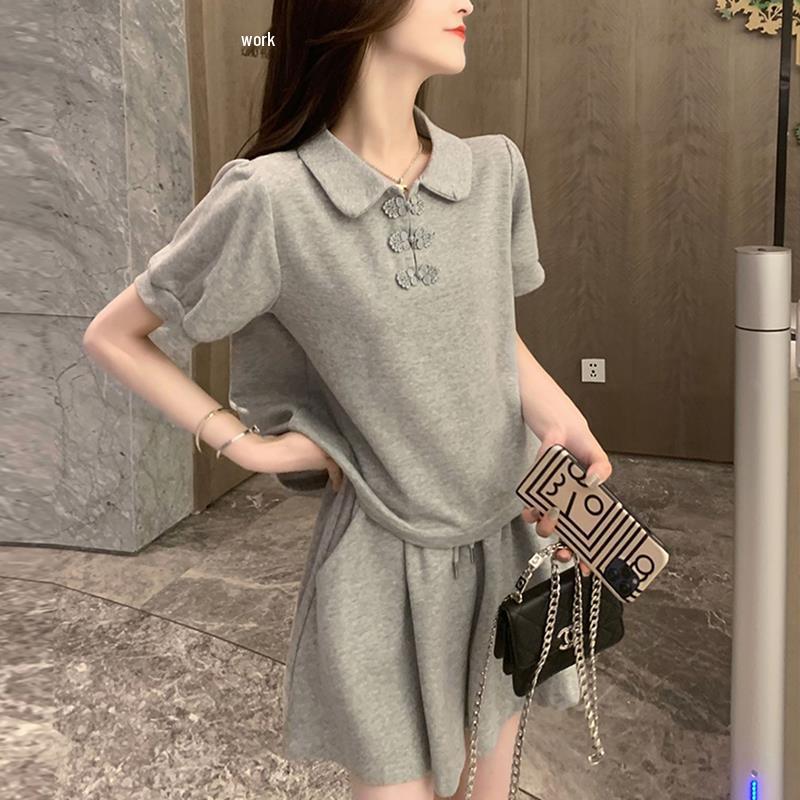 Women's Playful Petite Two-Piece Sportswear Set - Summer Short Sleeve & Shorts, Street Style.