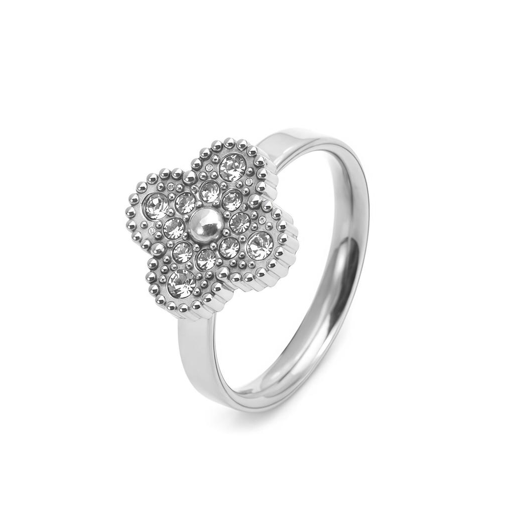 Elegant 18k Four-Leaf Clover Ring with Petal Design, Versatile Non-Fading Jewelry in Ins Style